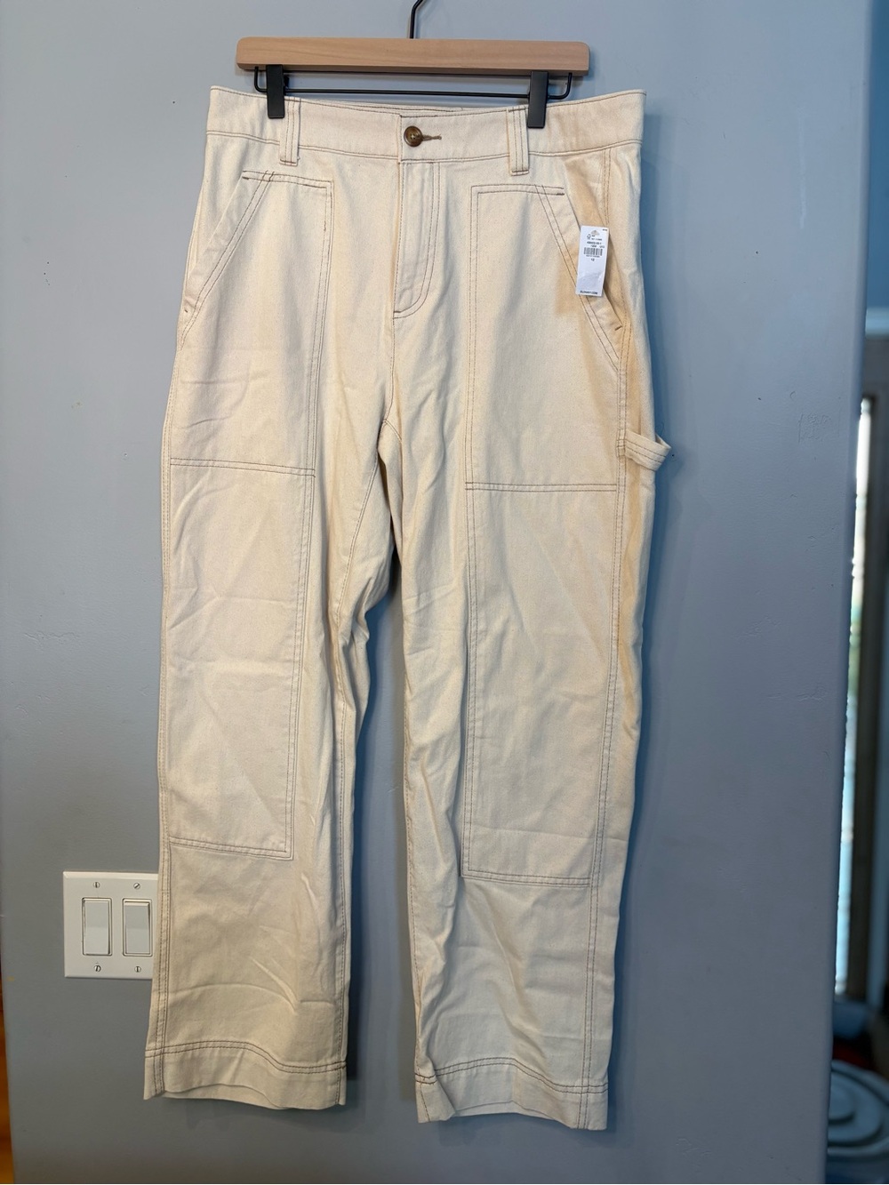 NWT Old Navy Utility Carpenter Pants Women’s 12 Cream High Rise Wide Leg